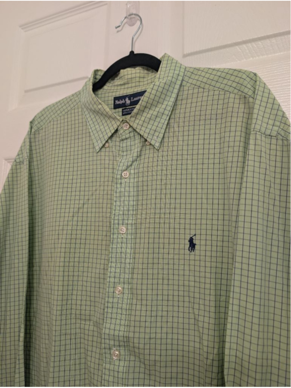 Men's Ralph Lauren Green Blue Plaid Dress Shirt Neck 18 34/35 size 3XL